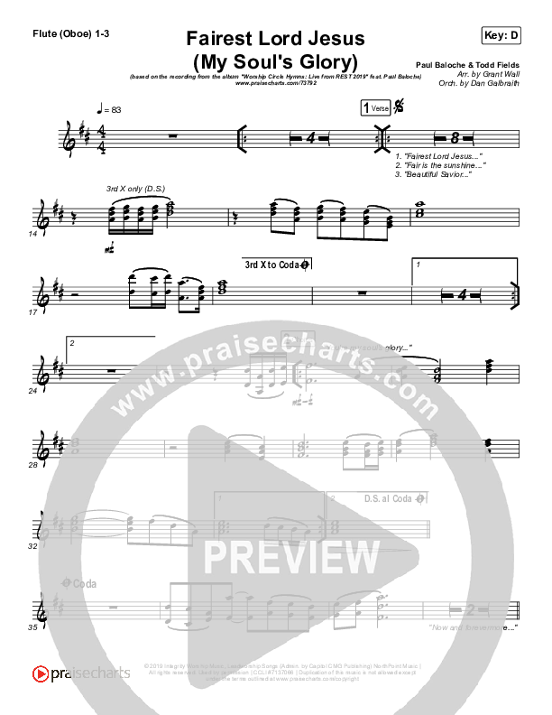 Fairest Lord Jesus (My Soul's Glory) Flute/Oboe 1/2/3 (Paul Baloche)