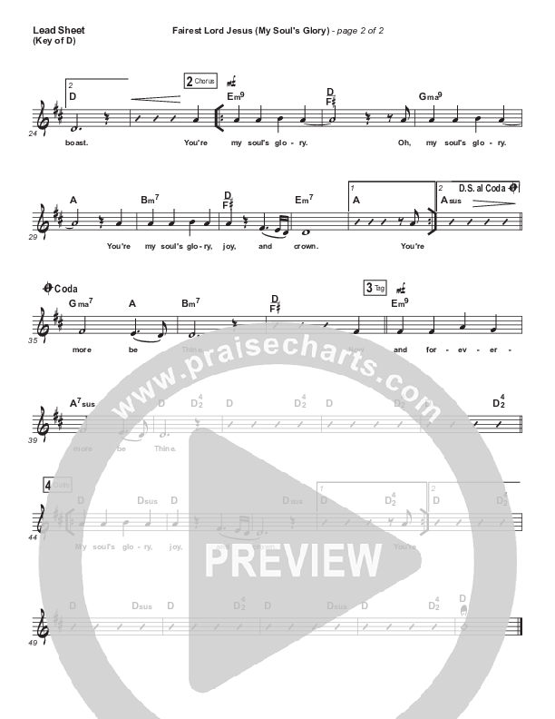 Fairest Lord Jesus (My Soul's Glory) Lead Sheet (Melody) (Paul Baloche)