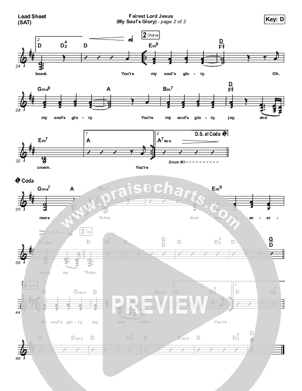 Fairest Lord Jesus (My Soul's Glory) Lead Sheet (SAT) (Paul Baloche)