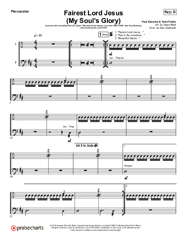 Fairest Lord Jesus (My Soul's Glory) Percussion (Paul Baloche)