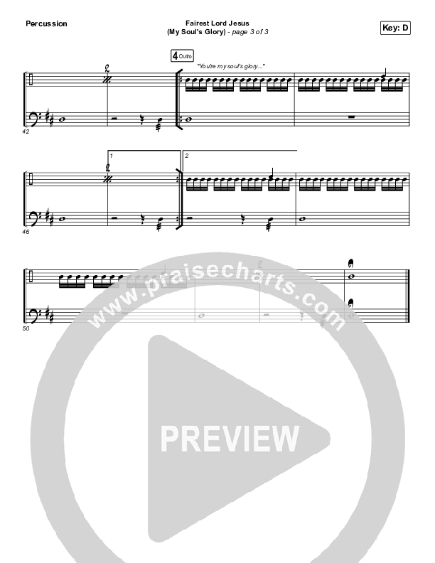 Fairest Lord Jesus (My Soul's Glory) Percussion (Paul Baloche)