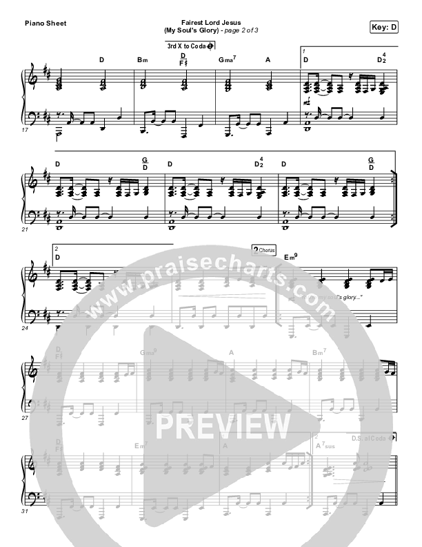 Fairest Lord Jesus (My Soul's Glory) Piano Sheet (Paul Baloche)