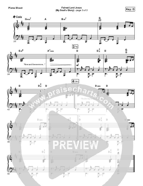 Fairest Lord Jesus (My Soul's Glory) Piano Sheet (Paul Baloche)