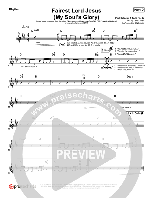 Fairest Lord Jesus (My Soul's Glory) Rhythm Chart (Paul Baloche)