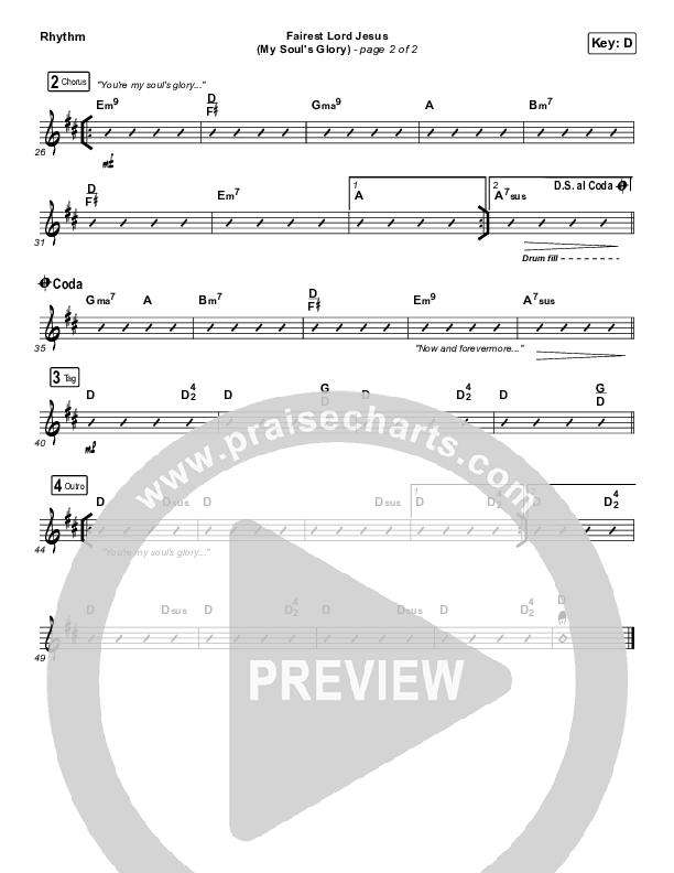 Fairest Lord Jesus (My Soul's Glory) Rhythm Chart (Paul Baloche)