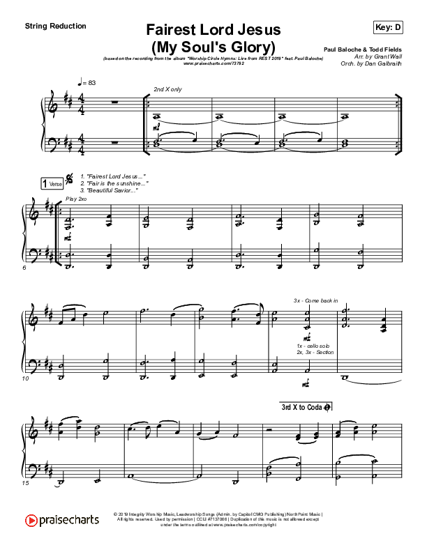 Fairest Lord Jesus (My Soul's Glory) String Pack (Paul Baloche)