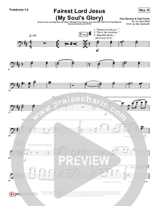 Fairest Lord Jesus (My Soul's Glory) Trombone 1/2 (Paul Baloche)