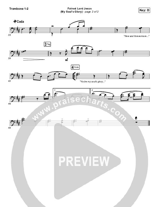 Fairest Lord Jesus (My Soul's Glory) Trombone 1/2 (Paul Baloche)