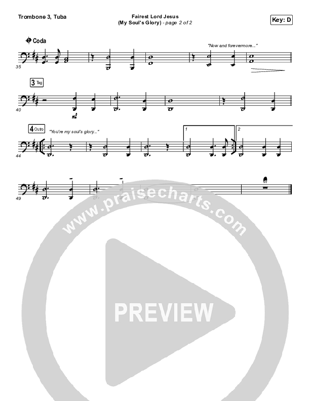 Fairest Lord Jesus (My Soul's Glory) Trombone 3/Tuba (Paul Baloche)