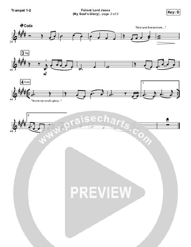 Fairest Lord Jesus (My Soul's Glory) Trumpet 1,2 (Paul Baloche)