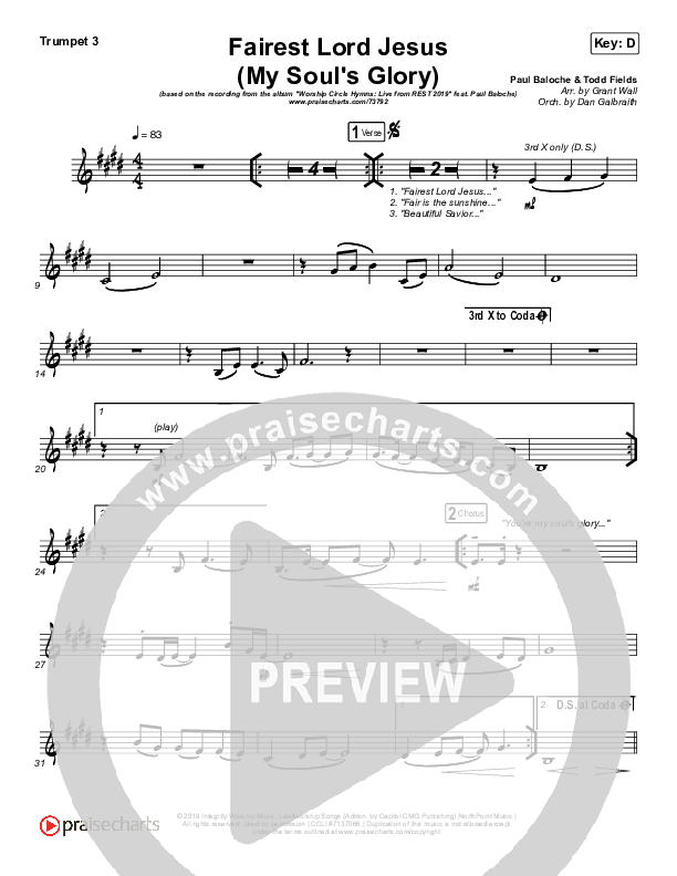 Fairest Lord Jesus (My Soul's Glory) Trumpet 3 (Paul Baloche)