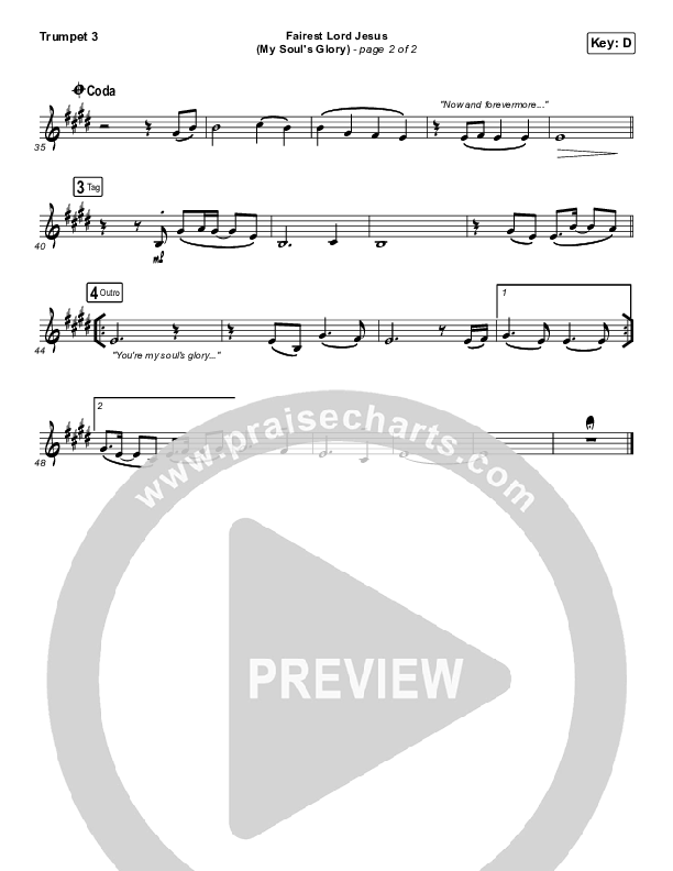 Fairest Lord Jesus (My Soul's Glory) Trumpet 3 (Paul Baloche)