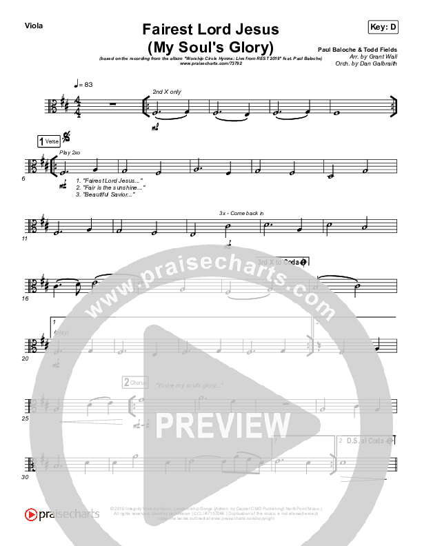 Fairest Lord Jesus (My Soul's Glory) Viola (Paul Baloche)