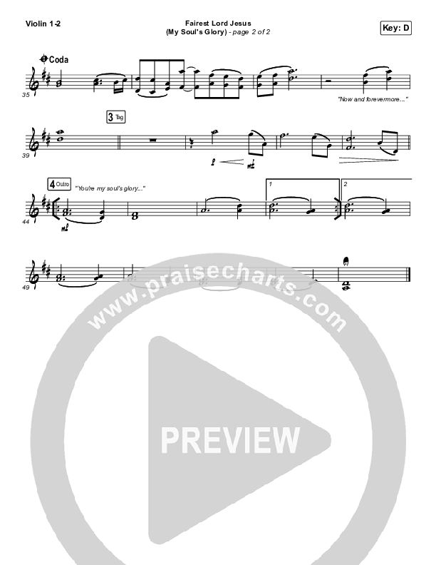 Fairest Lord Jesus (My Soul's Glory) Violin 1/2 (Paul Baloche)