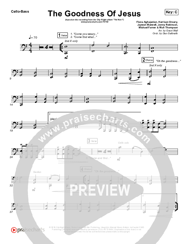 The Goodness Of Jesus Cello/Bass (CityAlight)