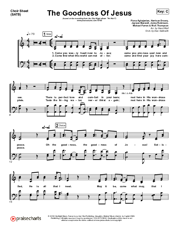 The Goodness Of Jesus Choir Vocals (SATB) (CityAlight)