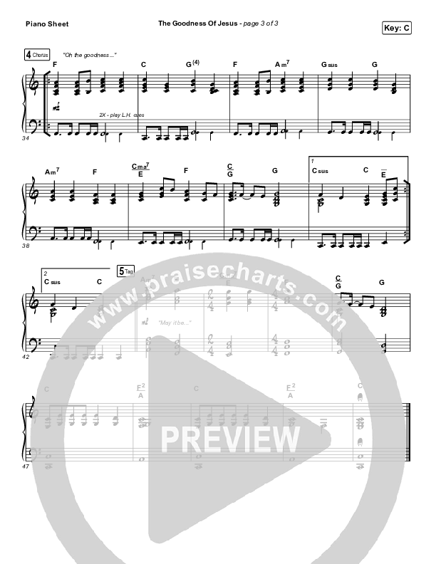The Goodness Of Jesus Piano Sheet (CityAlight)