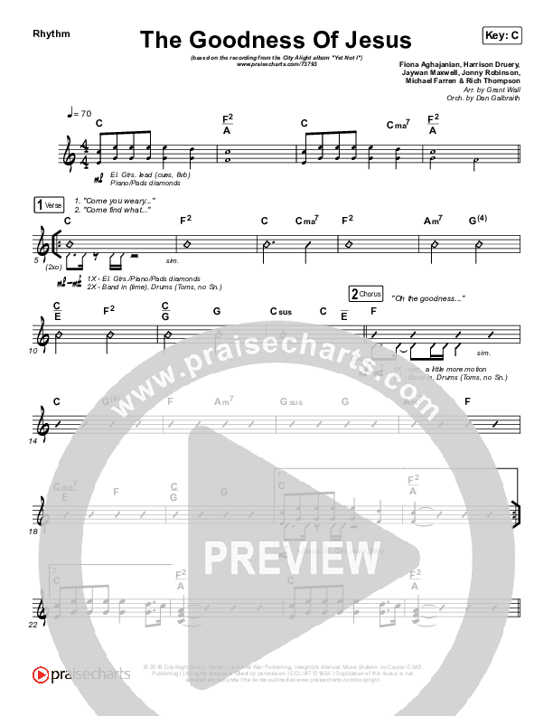 The Goodness Of Jesus Rhythm Chart (CityAlight)