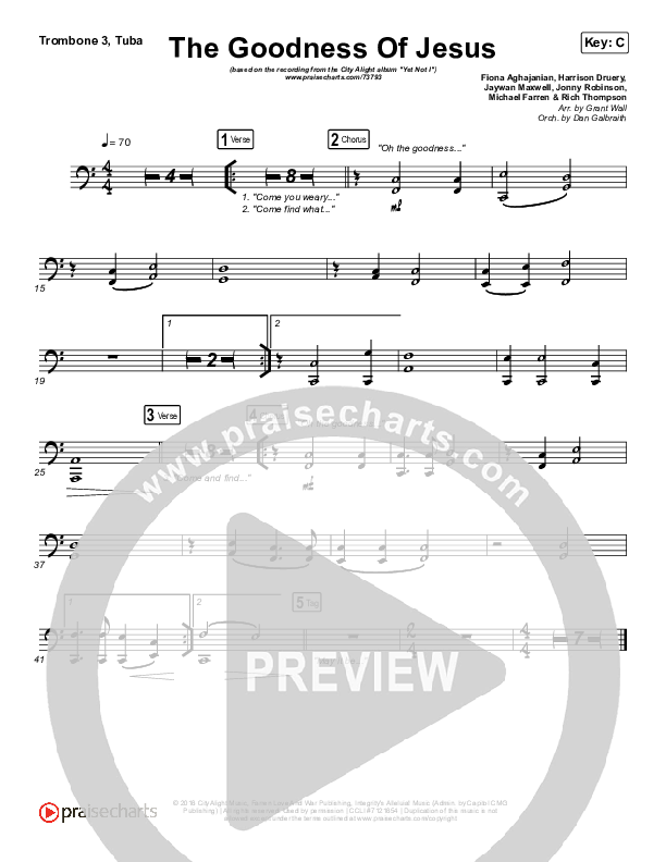 The Goodness Of Jesus Trombone 3/Tuba (CityAlight)
