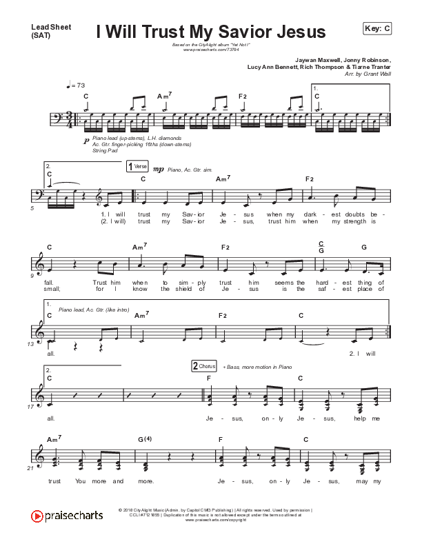 I Will Trust My Savior Jesus Lead Sheet (SAT) (CityAlight)