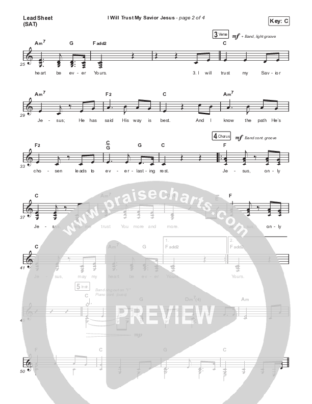 I Will Trust My Savior Jesus Lead Sheet (SAT) (CityAlight)