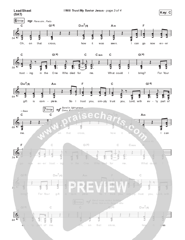 I Will Trust My Savior Jesus Lead Sheet (SAT) (CityAlight)