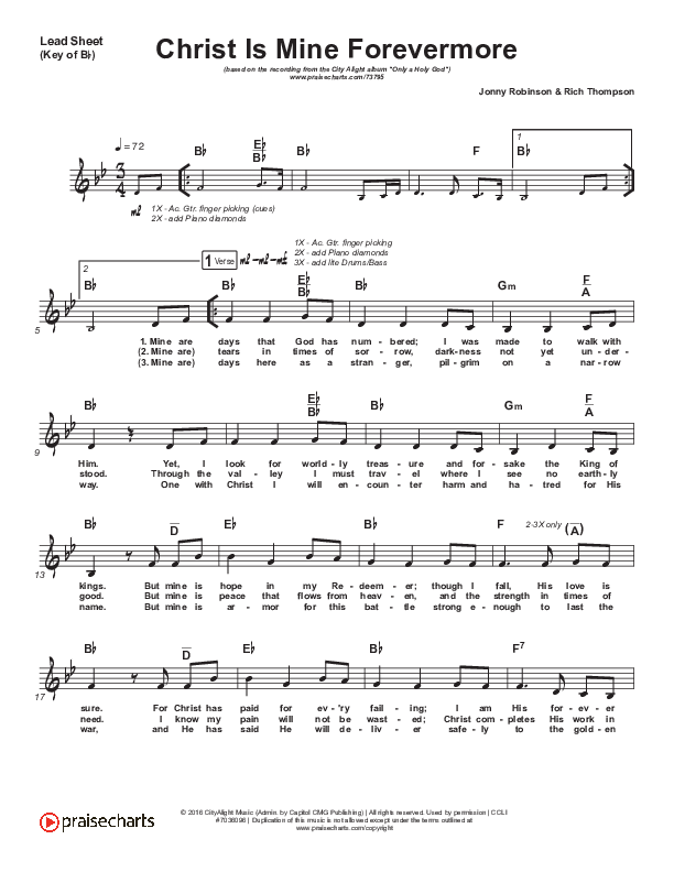Christ Is Mine Forevermore Lead Sheet (Melody) (CityAlight)