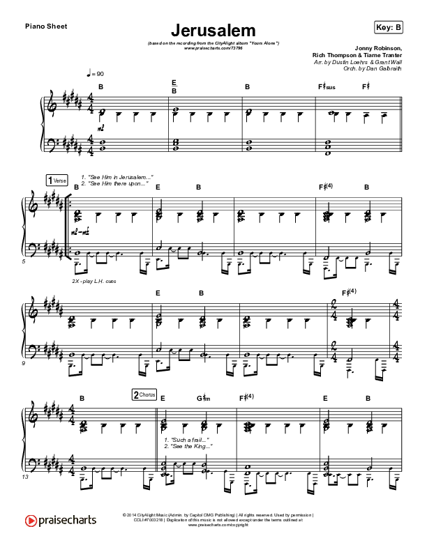 Jerusalem Piano Sheet (CityAlight)