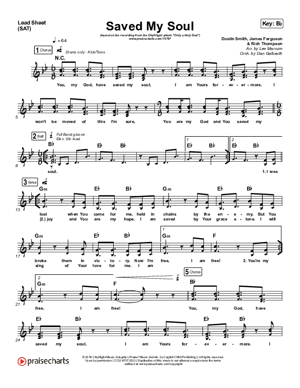 Saved My Soul Lead Sheet (SAT) (CityAlight)