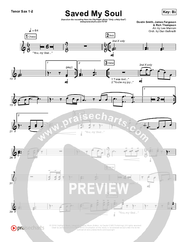 Saved My Soul Tenor Sax 1/2 (CityAlight)