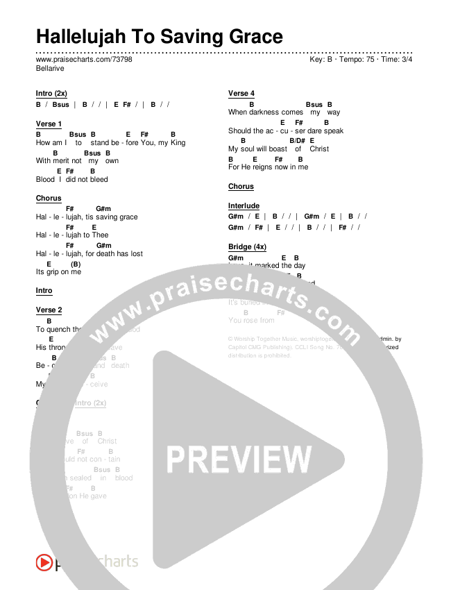 Hallelujah To Saving Grace Chords & Lyrics (Bellarive)