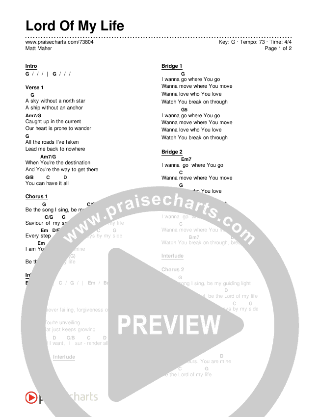 Lord Of My Life Chords & Lyrics (Matt Maher)