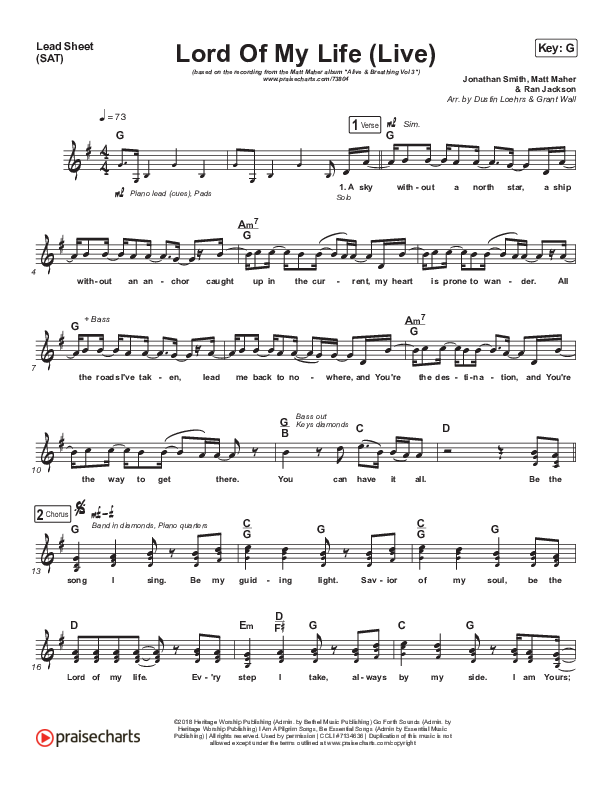 Lord Of My Life Lead Sheet (SAT) (Matt Maher)