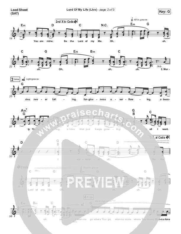 Lord Of My Life Lead Sheet (SAT) (Matt Maher)