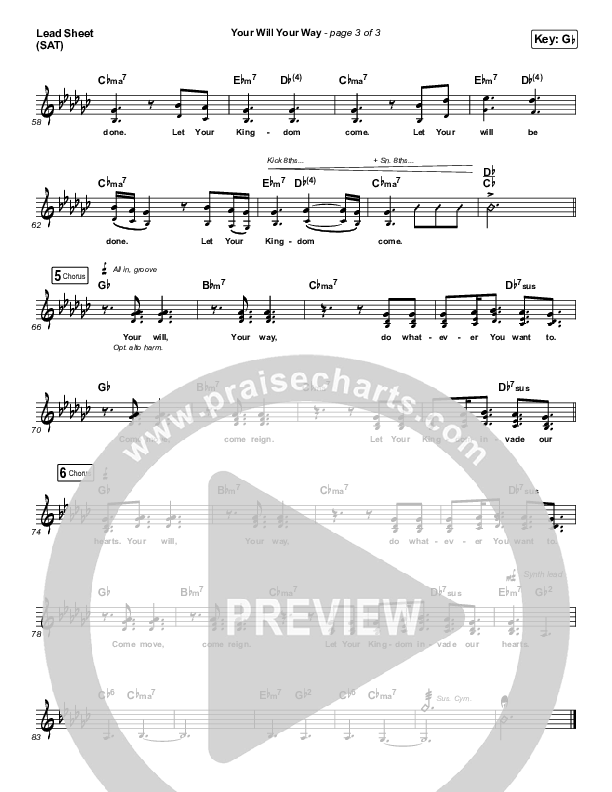 Your Will Your Way Lead Sheet (SAT) (Bryan & Katie Torwalt)