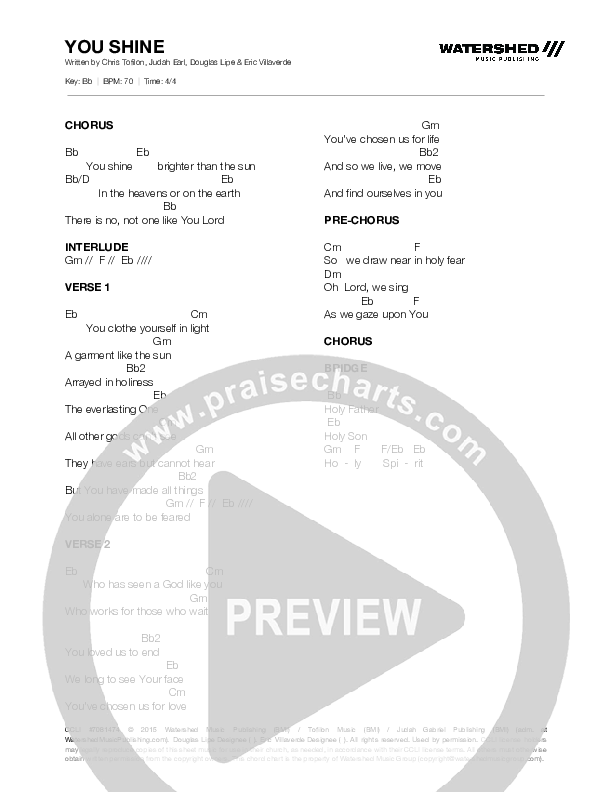 You Shine (Live) Chord Chart (Jaye Thomas / Chris Tofilon)