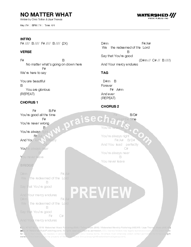 No Matter What (Live) Chord Chart (Jaye Thomas / Chris Tofilon)