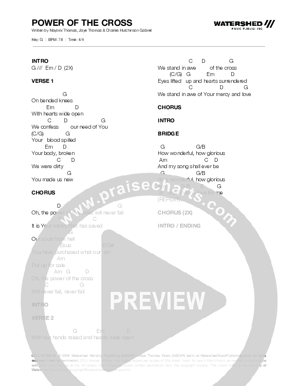 Power Of The Cross (Live) Chords PDF (Jaye Thomas / Chris Tofilon