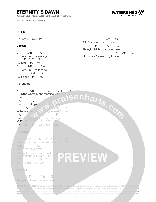 Eternity’s Dawn (Live) Chords & Lyrics (Jaye Thomas / Chris Tofilon)