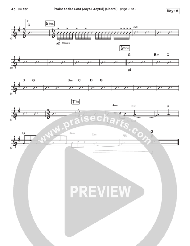 Praise To The Lord (Joyful Joyful) (Choral Anthem SATB) Acoustic Guitar (Shane & Shane/The Worship Initiative / Arr. Luke Gambill)