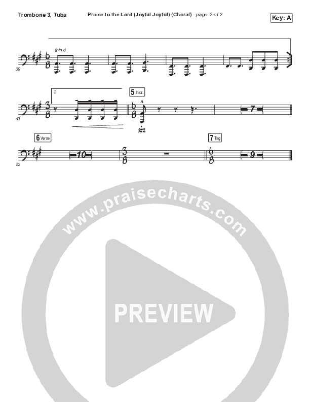 Praise To The Lord (Joyful Joyful) (Choral Anthem SATB) Trombone 3/Tuba (Shane & Shane/The Worship Initiative / Arr. Luke Gambill)