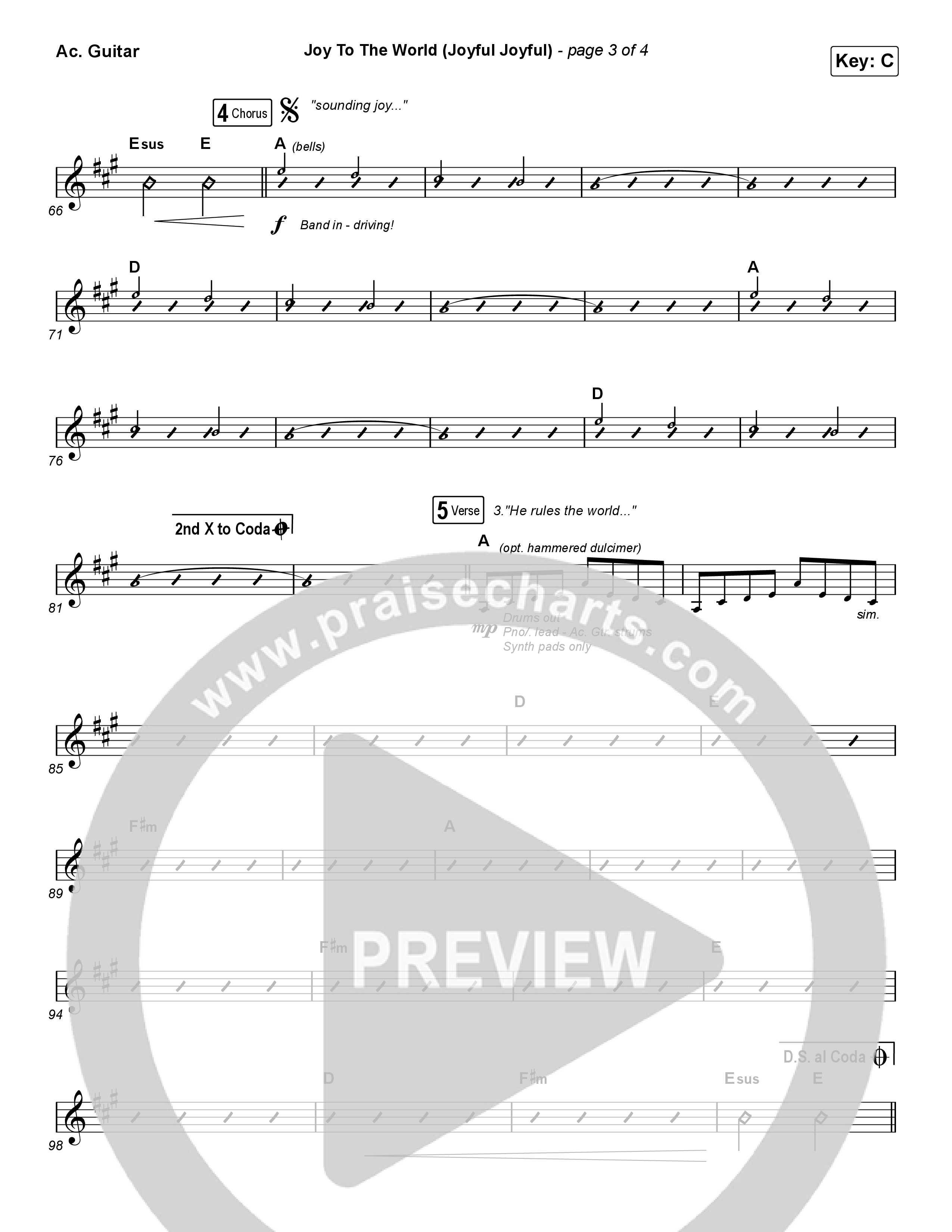 Joy To The World (Joyful Joyful) (Choral Anthem SATB) Acoustic Guitar (Phil Wickham / Arr. Luke Gambill)