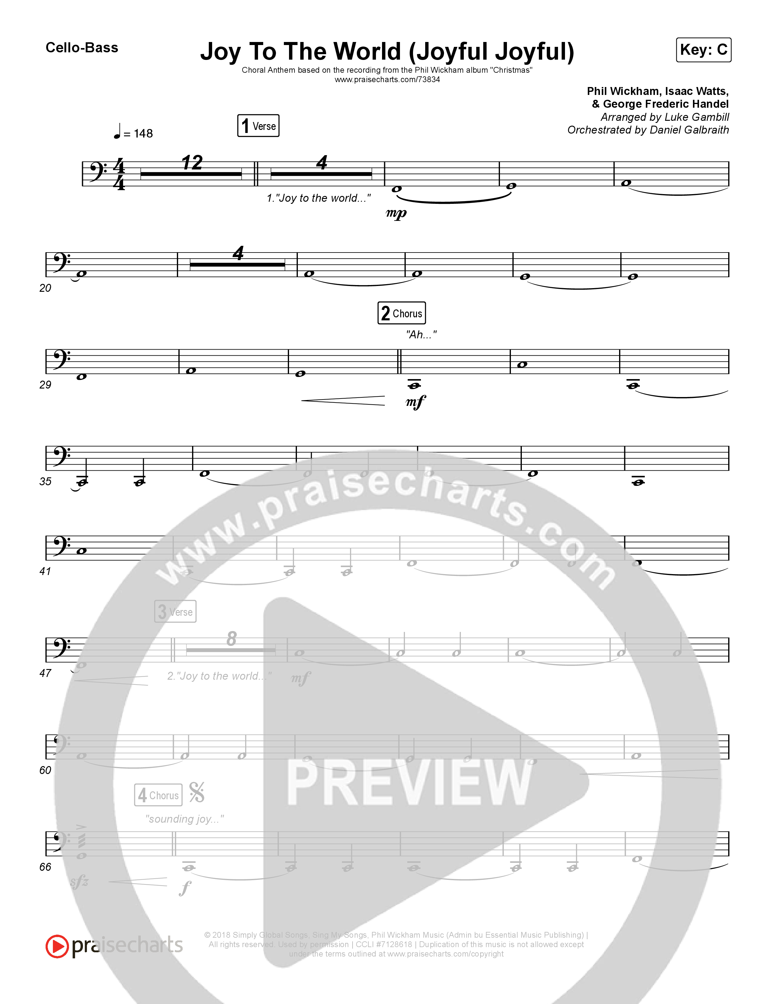 Joy To The World (Joyful Joyful) (Choral Anthem SATB) Cello/Bass (Phil Wickham / Arr. Luke Gambill)