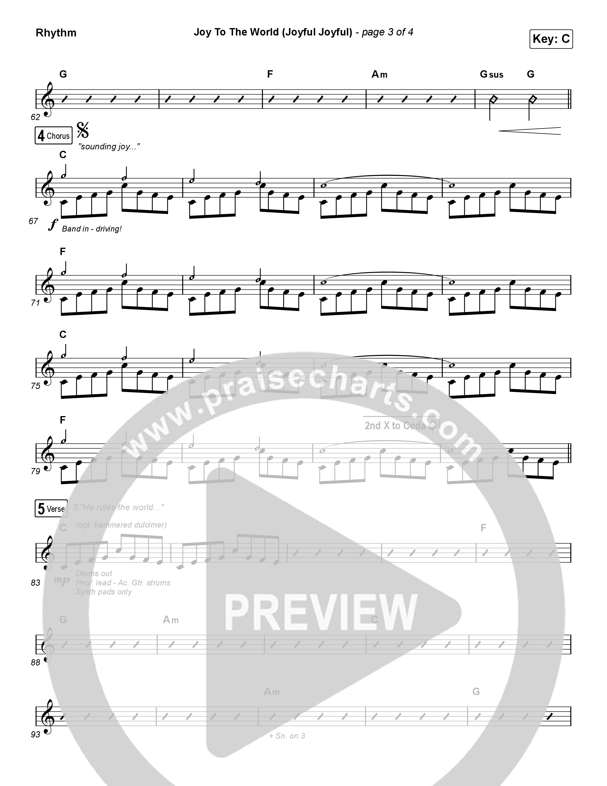 Joy To The World (Joyful Joyful) (Choral Anthem SATB) Rhythm Chart (Phil Wickham / Arr. Luke Gambill)