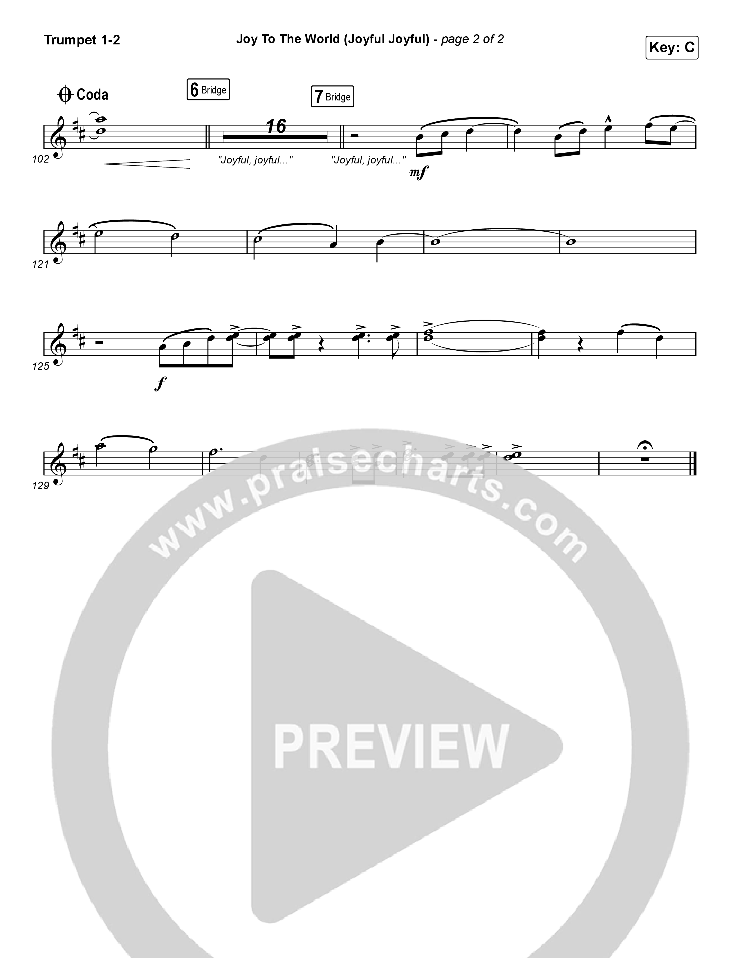 Joy To The World (Joyful Joyful) (Choral Anthem SATB) Trumpet 1,2 (Phil Wickham / Arr. Luke Gambill)