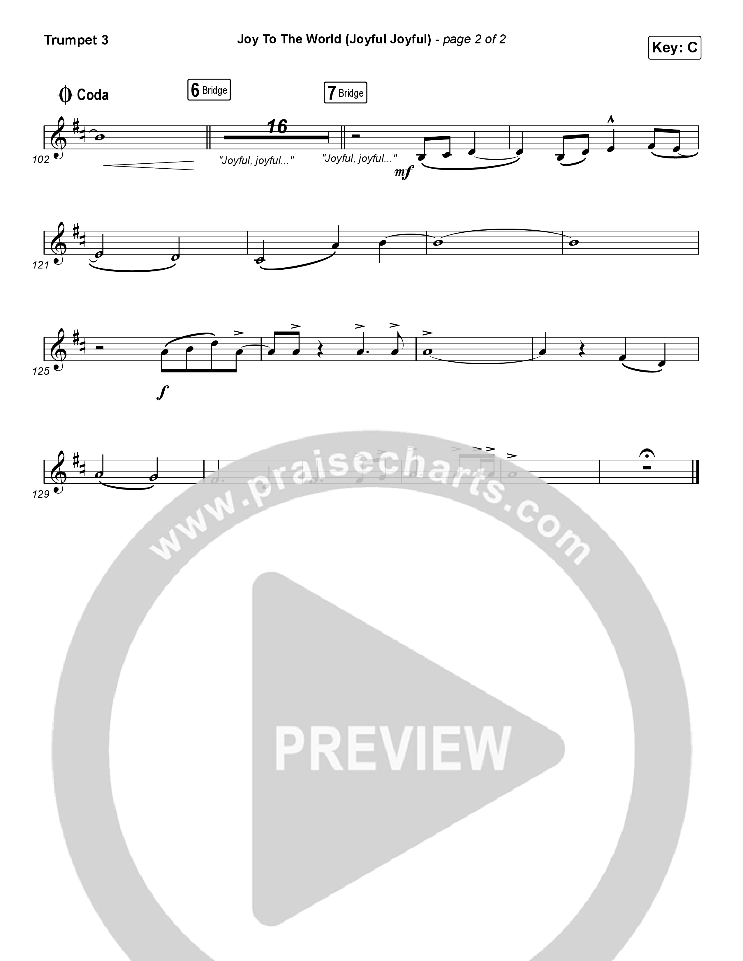 Joy To The World (Joyful Joyful) (Choral Anthem SATB) Trumpet 3 (Phil Wickham / Arr. Luke Gambill)