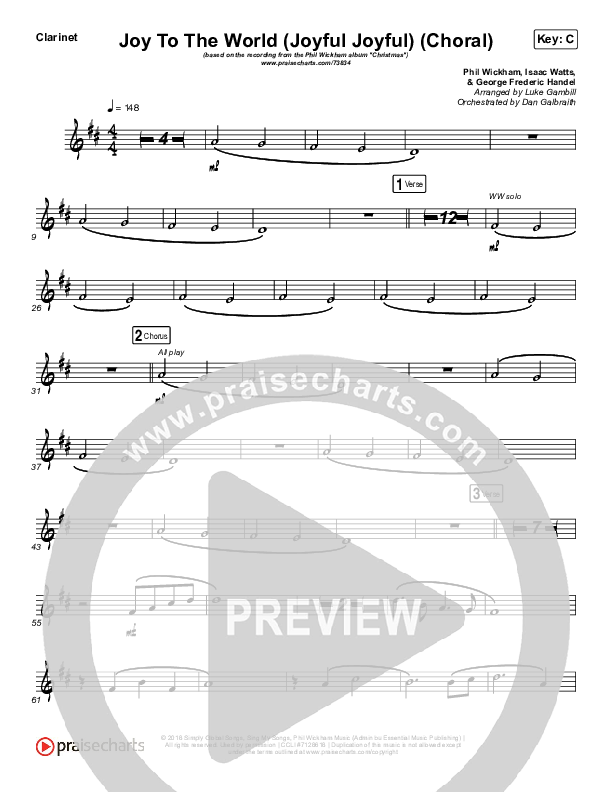 Joy To The World (Joyful Joyful) (Choral Anthem SATB) Clarinet (Phil Wickham / Arr. Luke Gambill)