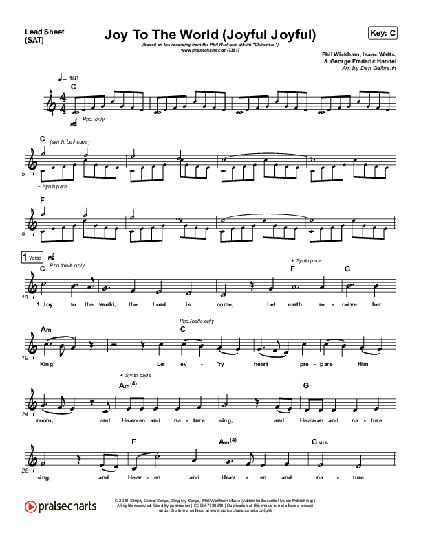 Joy To The World (Joyful Joyful) (Choral Anthem SATB) Lead Sheet (SAT) (Phil Wickham / Arr. Luke Gambill)