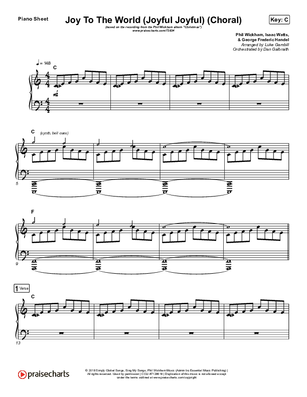 Joy To The World (Joyful Joyful) (Choral Anthem SATB) Piano Sheet (Phil Wickham / Arr. Luke Gambill)