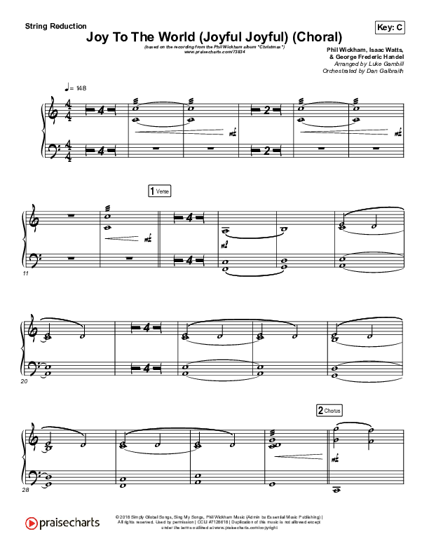 Joy To The World (Joyful Joyful) (Choral Anthem SATB) Synth Strings (Phil Wickham / Arr. Luke Gambill)